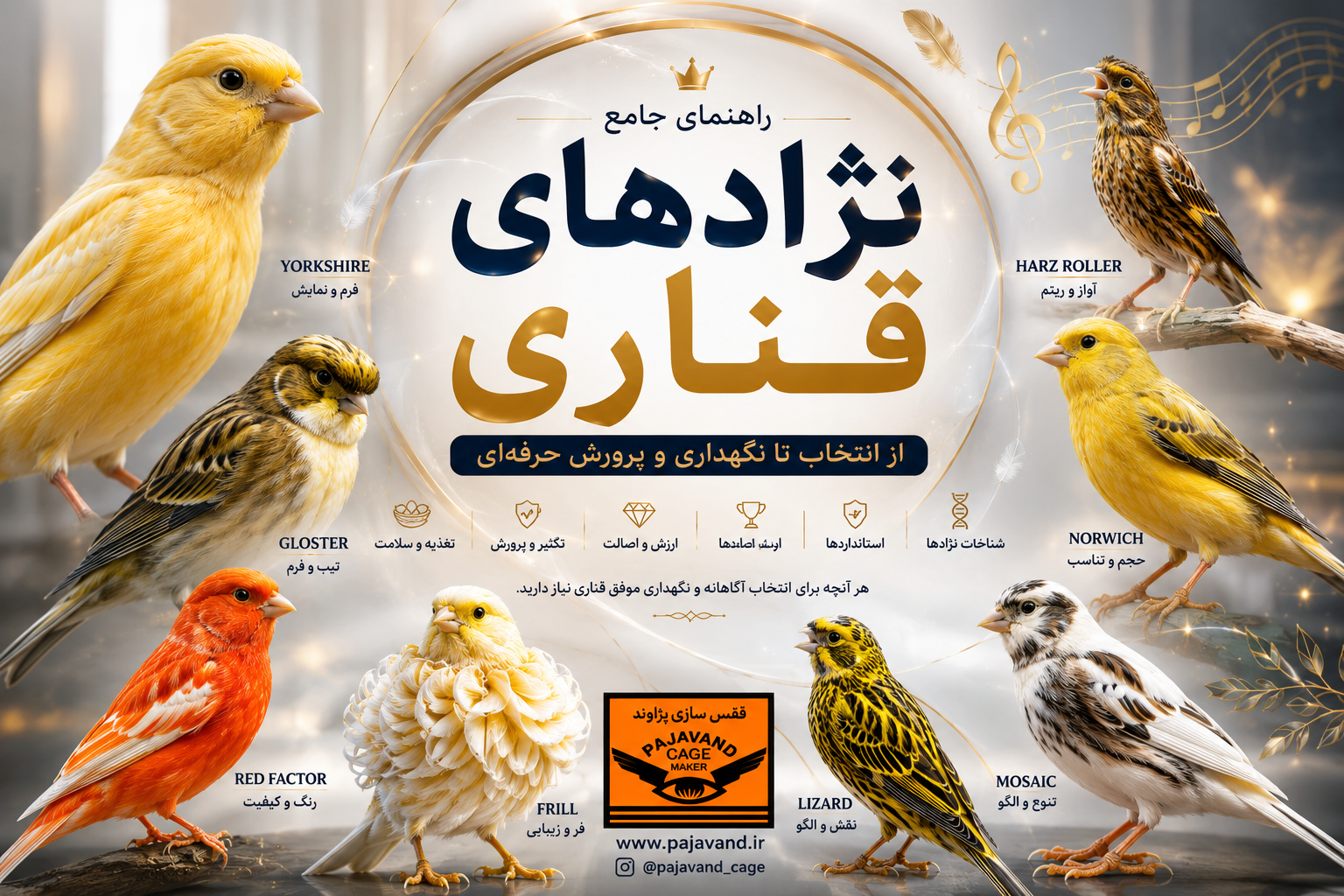 انواع نژادهای قناری؛ معرفی، مقایسه و راهنمای انتخاب بهترین قناری برای نگهداری و پرورش