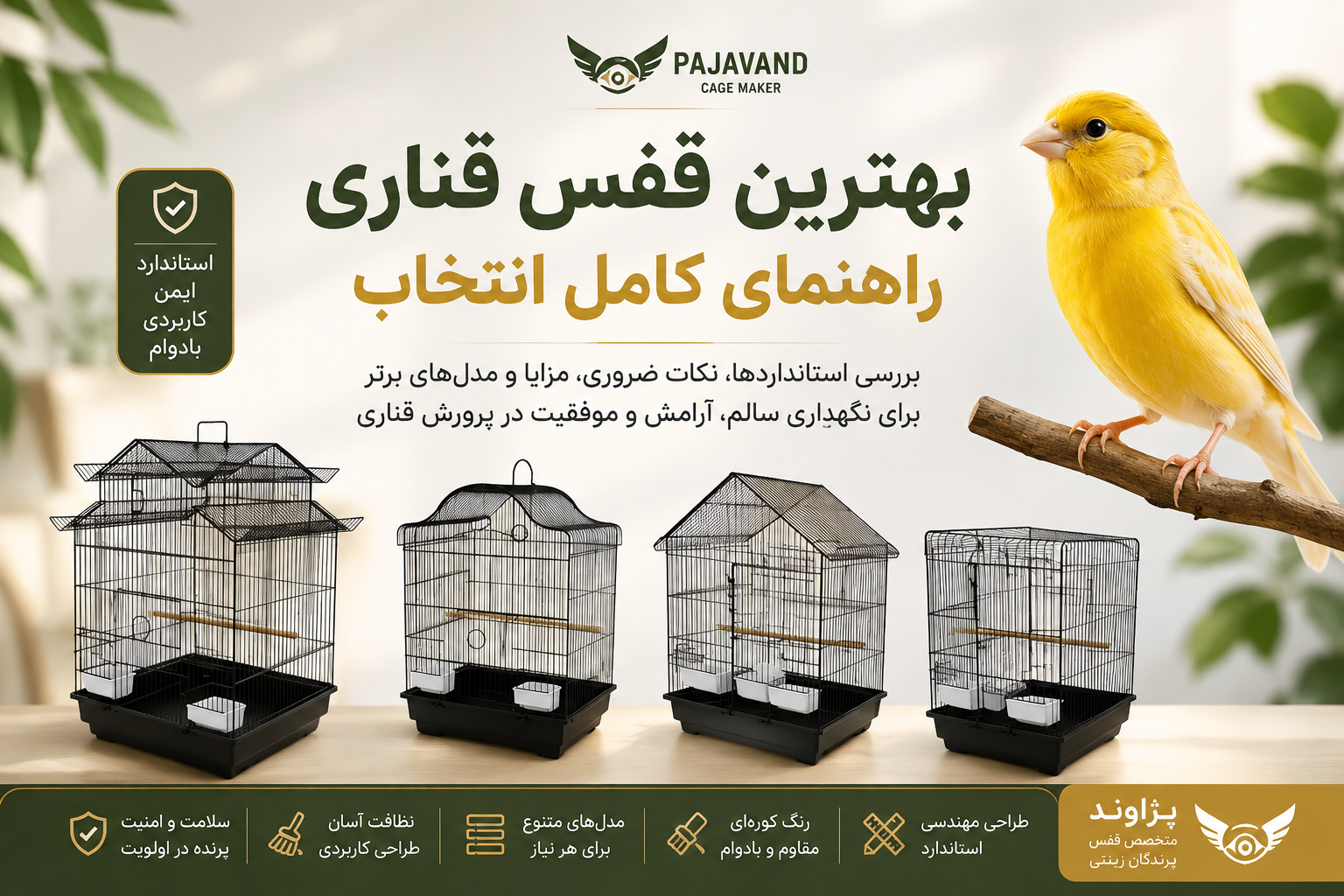 انتخاب قفس مناسب برای قناری  راهنمای کامل انتخاب بهترین قفس برای انواع قناری؛ از قناری خانگی تا قناری پرورشی