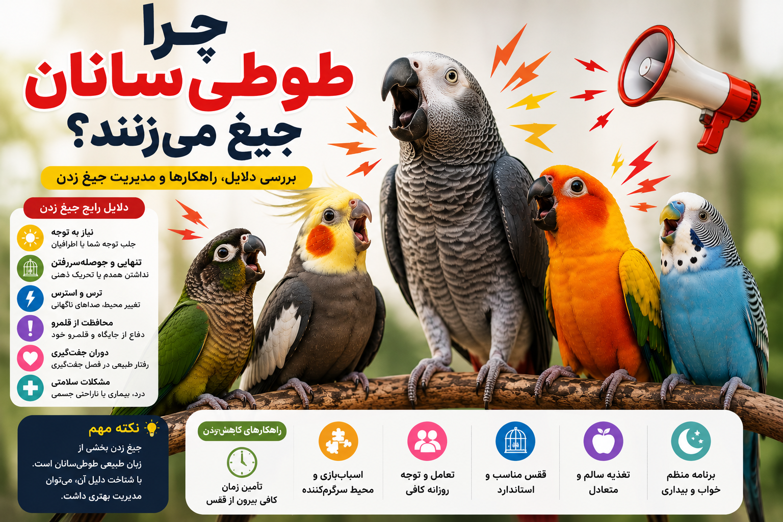 علت جیغ زدن طوطی سانان